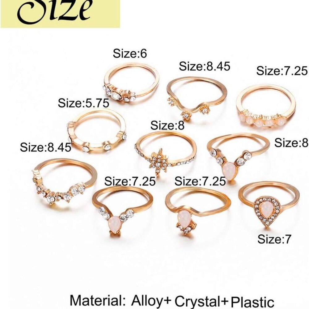 9-15PCS Knuckle Stacking Rings Set for Women Crystal Rhinestone Finger Statement - Picture 4 of 7